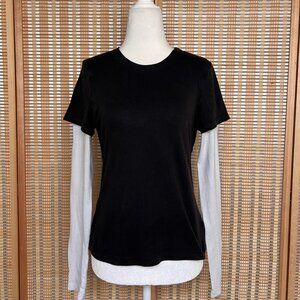 Vintage 90s Weavers girl black tshirt with built in white sleeves